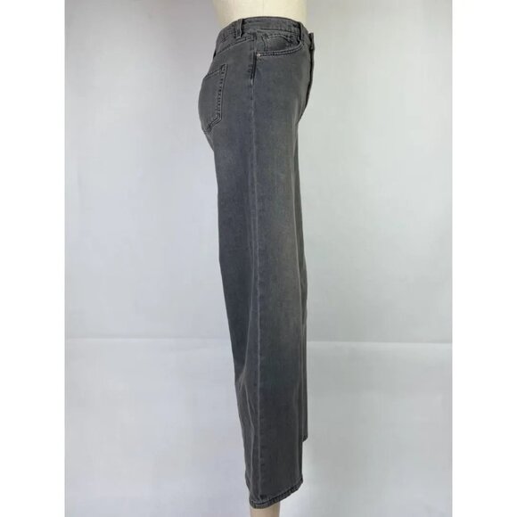 H&M Girls Wide Leg Jeans Size 14 Kids Dark Gray Denim High Waist Adjustable - Picture 6 of 14